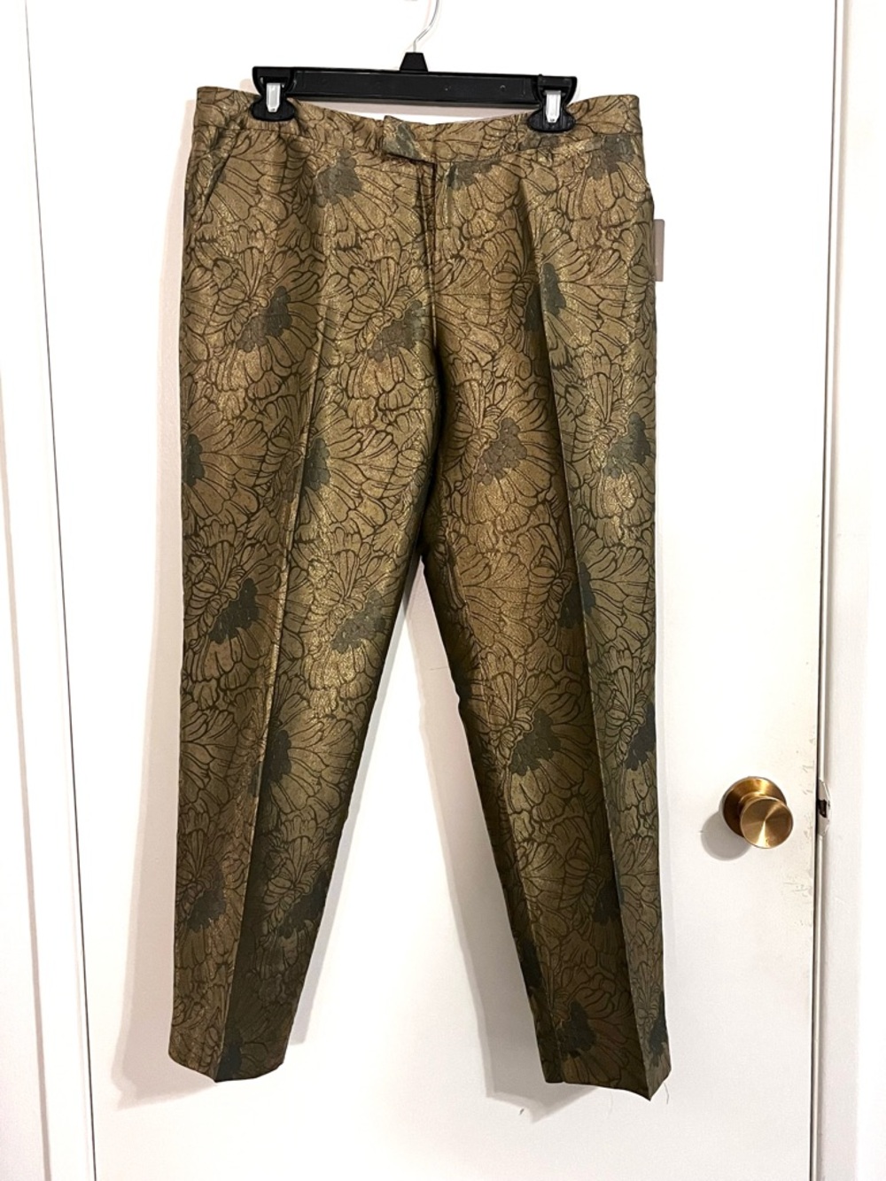 Elevenses Anthropologie Gold Floral Brocade Dress Pants NWT